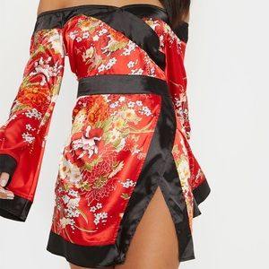 Prettylittlething Red Kimono Dress